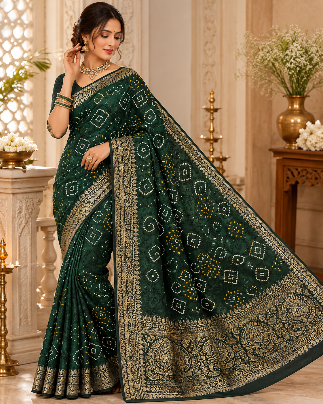 Soft Crepe Silk Saree – Bandhani Inspired Woven Elegance