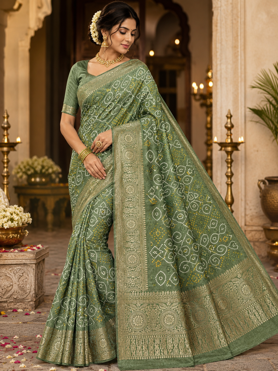 Soft Crepe Silk Saree – Bandhani Inspired Woven Elegance