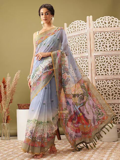 Digital Printed Linen Cotton Saree
