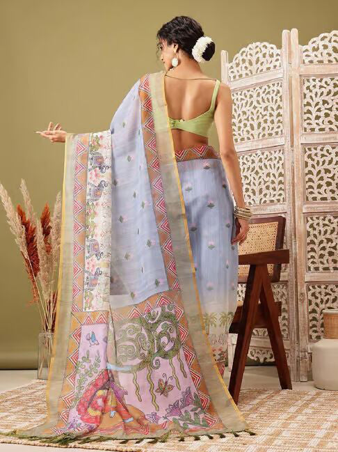 Digital Printed Linen Cotton Saree