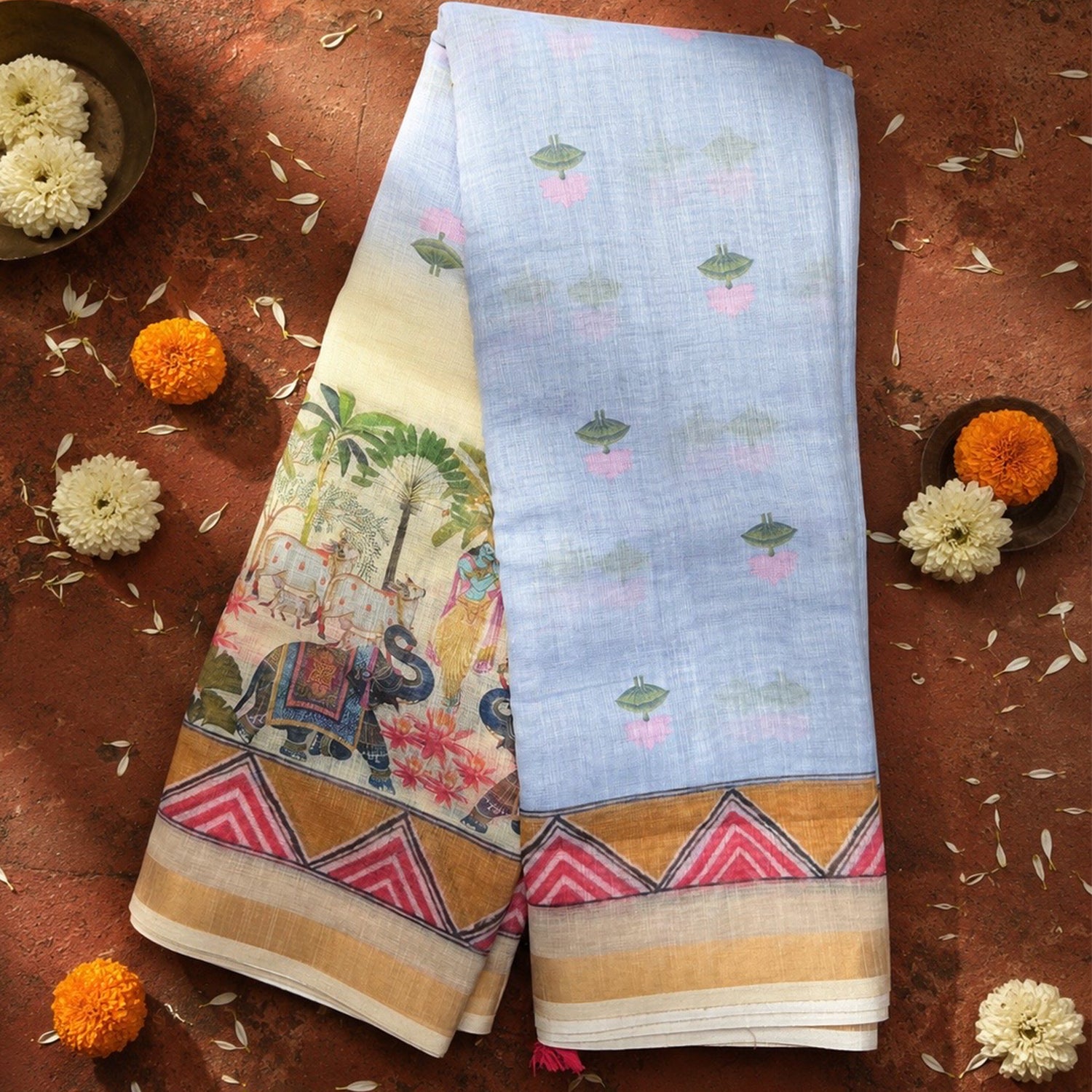 Digital Printed Linen Cotton Saree