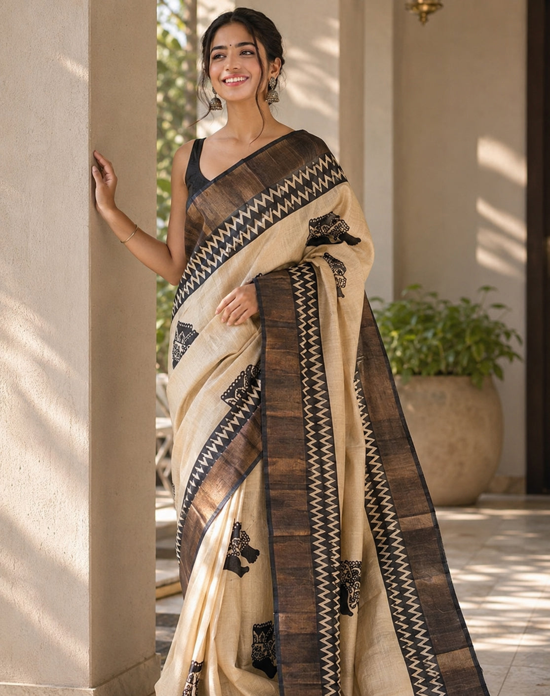 Handloom Tussar Panel Weave Saree