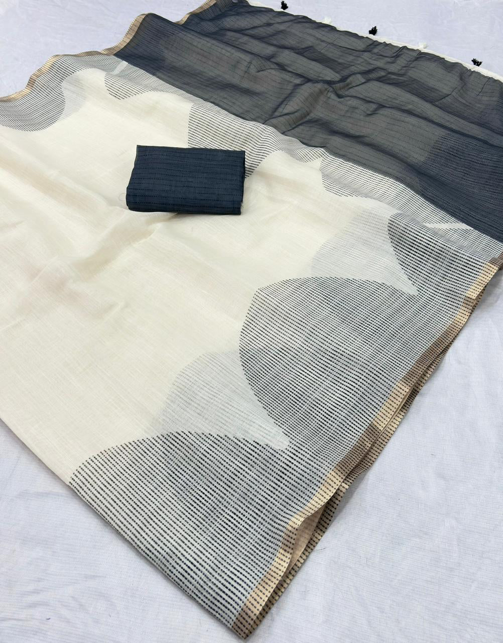 Linen Cotton Saree with Zari Border