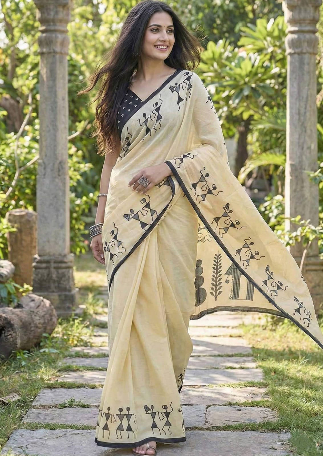 Soft Linen Cotton Printed Saree