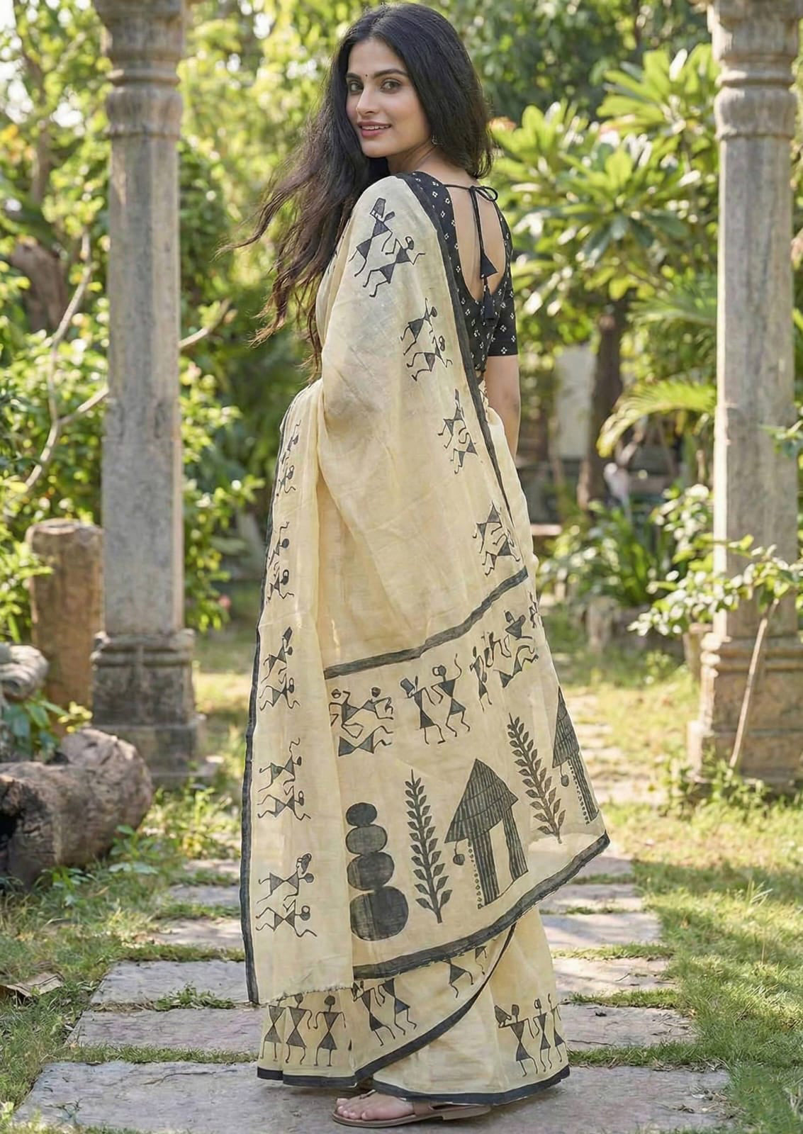 Soft Linen Cotton Printed Saree