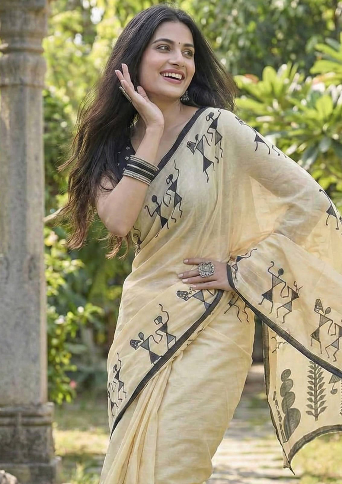 Soft Linen Cotton Printed Saree